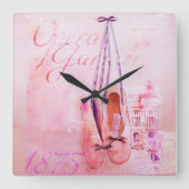 ヴィンテージピンクウォーターカラーバレリーナダンサーバレエ スクエア壁時計 (正面)