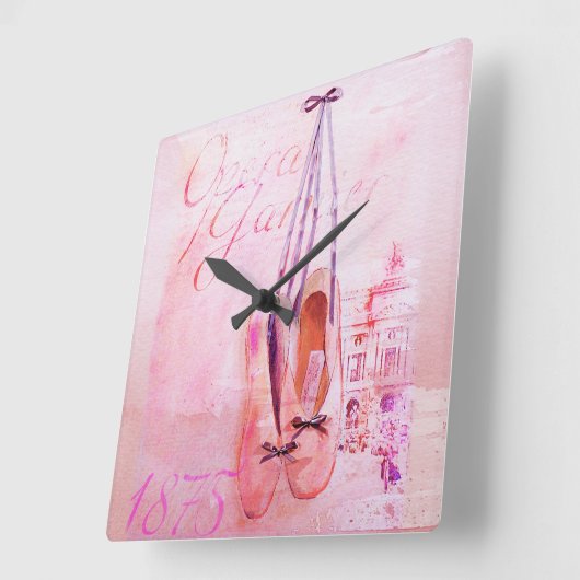 ヴィンテージピンクウォーターカラーバレリーナダンサーバレエ スクエア壁時計 (傾斜)