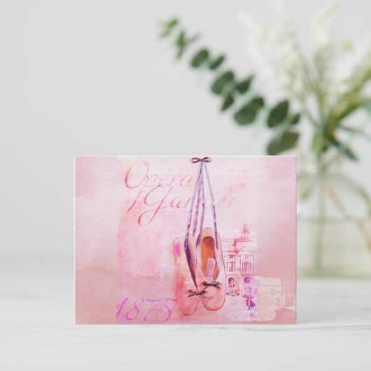 ヴィンテージピンクウォーターカラーバレリーナダンサーバレエ ポストカード (スタンド正面)