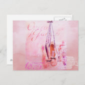 ヴィンテージピンクウォーターカラーバレリーナダンサーバレエ ポストカード (正面/裏面)