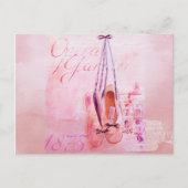 ヴィンテージピンクウォーターカラーバレリーナダンサーバレエ ポストカード (正面)