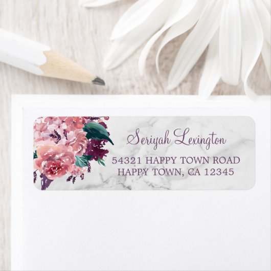 ヴィンテージピンクウォーターカラーフローラ大理石 ラベル (インサイチュ)