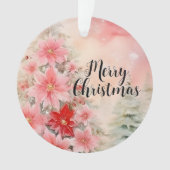 ヴィンテージピンクウォーターカラーポインセチアのクリスマスツリー オーナメント (正面)