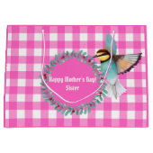 ヴィンテージピンクウォーターカラー鳥の妹の母の日 ラージペーパーバッグ (正面)