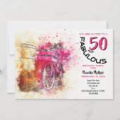 ヴィンテージピンクウォーターガーリーカラー自転車誕生日 招待状 (正面)