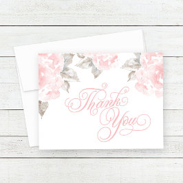 ヴィンテージピンクウォーターバラ結婚ズ サンキューカード