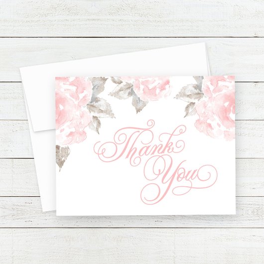 ヴィンテージピンクウォーターバラ結婚ズ サンキューカード