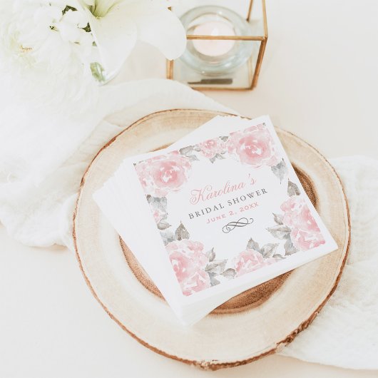 ヴィンテージピンクウォーター色バラ結婚のブライダルシャワー スタンダードカクテルナプキン