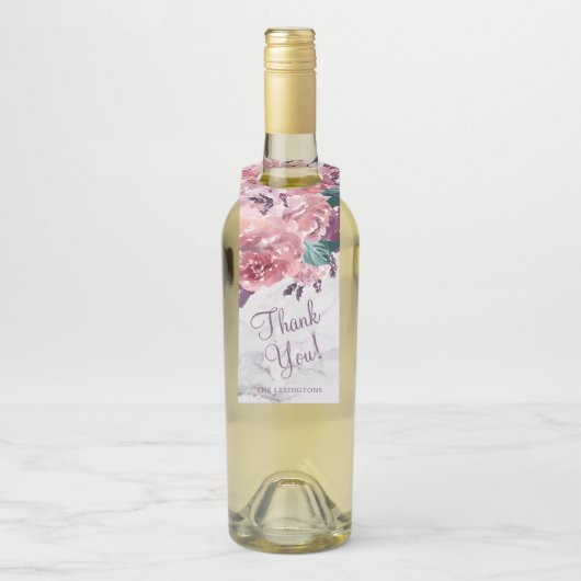 ヴィンテージピンクウォーター色フローラ大理石ありがとう ボトルネックタグ (ボトル)