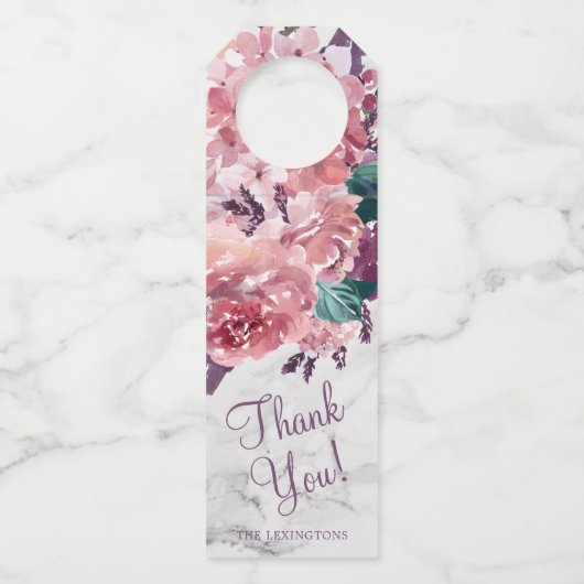 ヴィンテージピンクウォーター色フローラ大理石ありがとう ボトルネックタグ (正面)