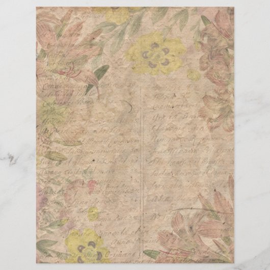 ヴィンテージピンクエイジフローラコラージスクレープブック紙 (正面)