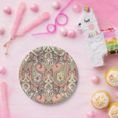 ヴィンテージピンクエキゾチック柄デザイン エレガント ペーパープレート (パーティー)