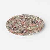 ヴィンテージピンクエキゾチック柄デザイン エレガント ペーパープレート (アングル)