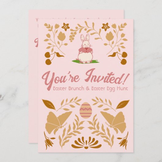 ヴィンテージピンクエステティックイースター招待状 招待状 (正面/裏面)