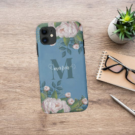 ヴィンテージピンクエレガントフローラバラモノグラム名 iPhone 11 ケース