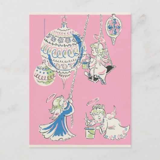 ヴィンテージピンクエンジェルスクリスマスカード シーズンポストカード (正面)