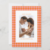 ヴィンテージピンクオレンジの格子柄かわいいおもしろい縦写真 シーズンカード (正面)