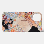 ヴィンテージピンクオレンジ日本のブラック着物フローラ Case-Mate iPhoneケース (裏面 (横))