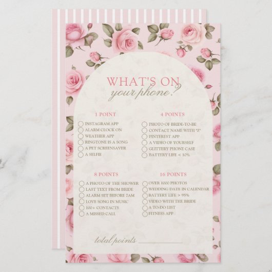 ヴィンテージピンクオンザフォンブライダルシャワーゲーム (正面/裏面)