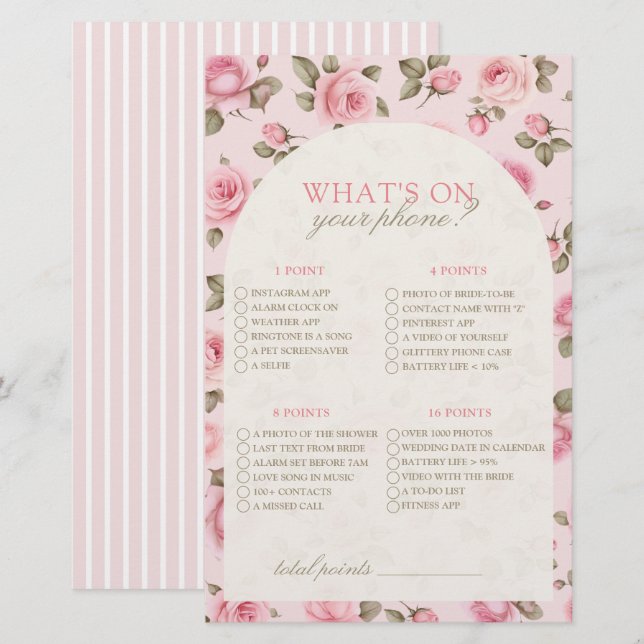 ヴィンテージピンクオンザフォンブライダルシャワーゲーム (正面/裏面)