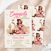 ヴィンテージピンクカクテル女性のカーボーイブライダルシャワーInvite 招待状
