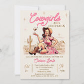 ヴィンテージピンクカクテル女性のカーボーイブライダルシャワーInvite 招待状 (正面)