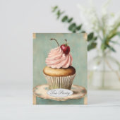 ヴィンテージピンクカップケーキブライダルシャワーティーパーティー ポストカード (スタンド正面)