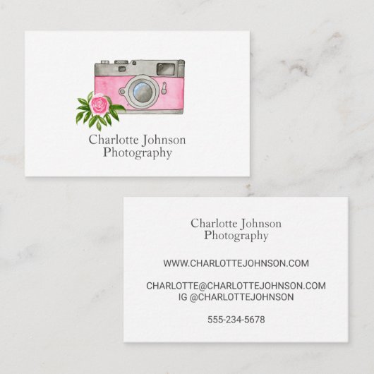 ヴィンテージピンクカメラの水色 名刺 (正面/裏面)