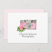 ヴィンテージピンクカメラウォーターカラーカード ポストカード (正面/裏面)