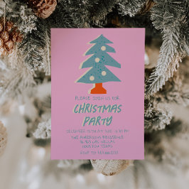 ヴィンテージピンクカラフルクリスマスツリーパーティーファンキー 招待状