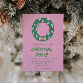 ヴィンテージピンクカラフルクリスマスボウリースパーティー 招待状