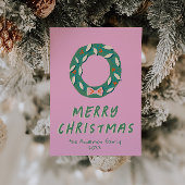 ヴィンテージピンクカラフルリースクリスマスノンフォト シーズンカード