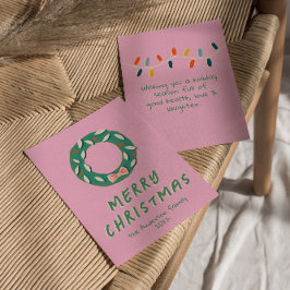 ヴィンテージピンクカラフルリースクリスマスノンフォト シーズンカード