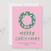 ヴィンテージピンクカラフルリースクリスマスノンフォト シーズンカード (正面)