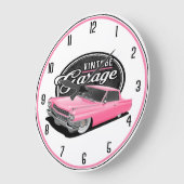 ヴィンテージピンクカーガレージラージクロック ラージ壁時計 (傾斜)