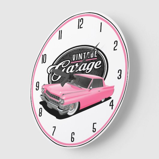 ヴィンテージピンクカーガレージラージクロック ラージ壁時計 (傾斜)