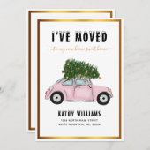 ヴィンテージピンクカークリスマスツリーホリデームービング 案内状 (正面/裏面)