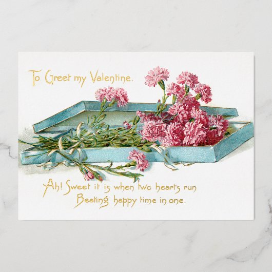 ヴィンテージピンクカーネーションバレンタイン 箔シーズンカード (正面)