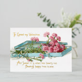 ヴィンテージピンクカーネーションバレンタイン 箔シーズンカード (立ち正面)