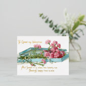 ヴィンテージピンクカーネーションバレンタイン 箔シーズンポストカード (立ち正面)