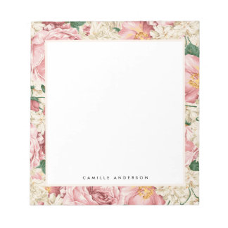 ヴィンテージピンクガーデンバラパタパーソナライズされたーン ノートパッド
