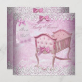 ヴィンテージピンクガール赤ちゃんシャワーレースのベッド 招待状 (正面/裏面)