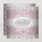 ヴィンテージピンクガール赤ちゃんシャワーレースダマスク 招待状 (正面/裏面)