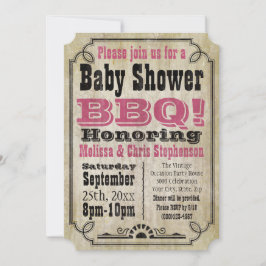 ヴィンテージピンクガール赤ちゃんシャワーBBQバーベキューベビー-Q 招待状