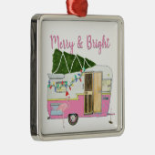 ヴィンテージピンクキャンピングトレーラークリスマス装飾品 メタルオーナメント (右)