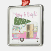ヴィンテージピンクキャンピングトレーラークリスマス装飾品 メタルオーナメント (左)