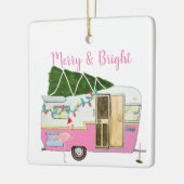 ヴィンテージピンクキャンピングトレーラー セラミックオーナメント (左)