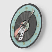 ヴィンテージピンクギターとレコードの壁時計 ラージ壁時計 (傾斜)