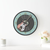ヴィンテージピンクギターとレコードの壁時計 ラージ壁時計 (ホーム)