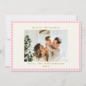 ヴィンテージピンクギンガムプレイドカスタム写真クリスマス シーズンカード (正面)